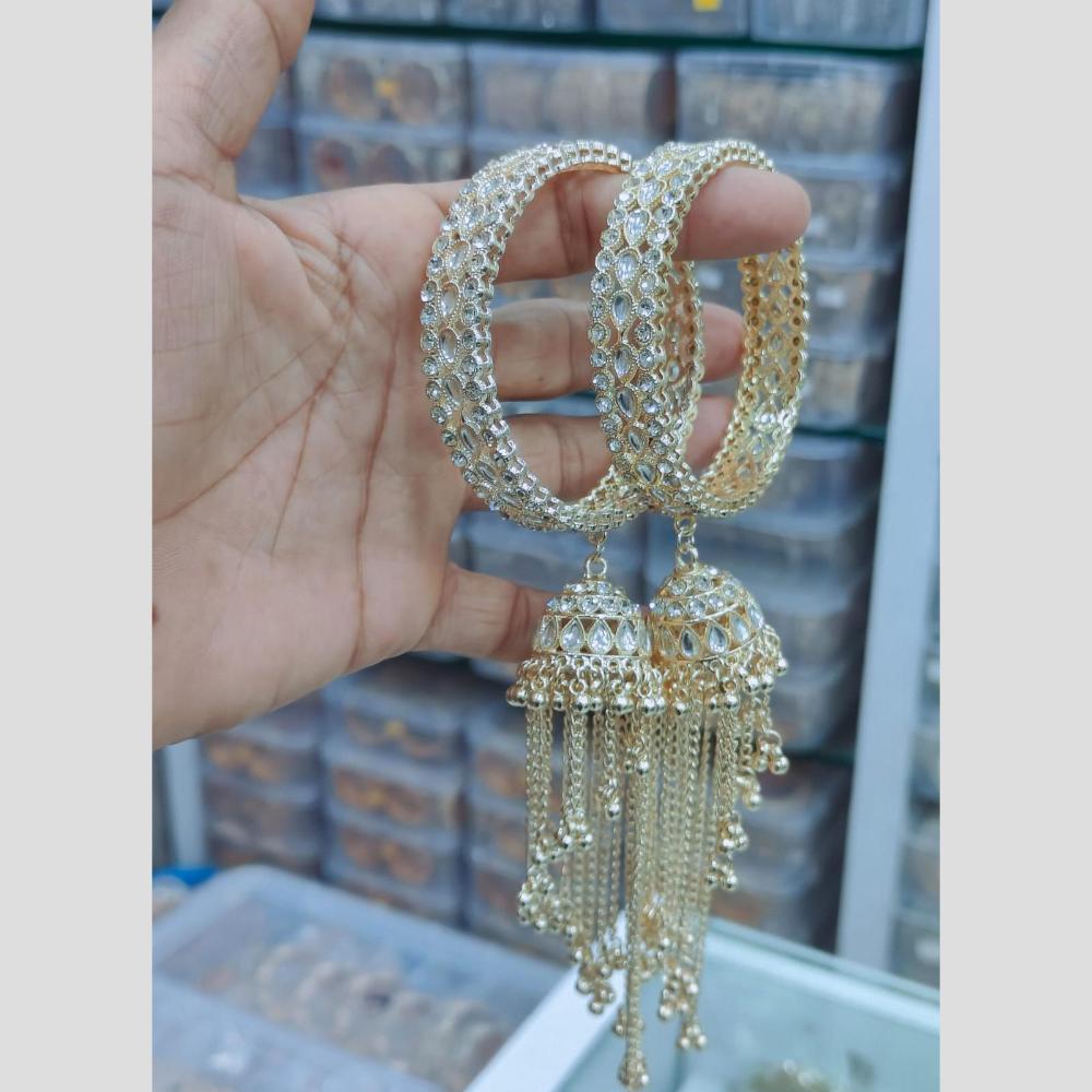 Pooja Bangles Rajwadi Style Kundan Stone Tassel Bangles Set for Women