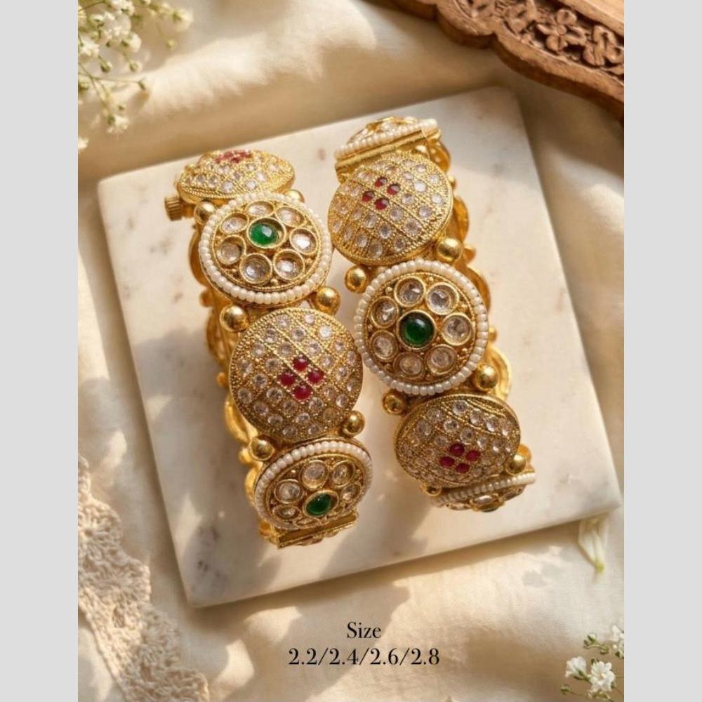 Pooja Bangles Traditional Pota Stone And Pearl Openable Bangles Set for Women