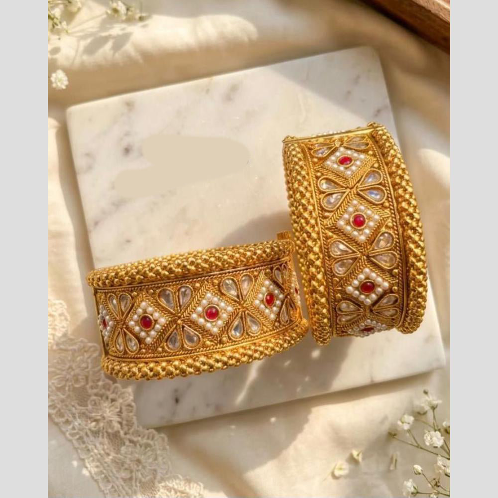 Pooja Bangles Traditional Pota Stone And Pearl Openable Bangles Set for Women