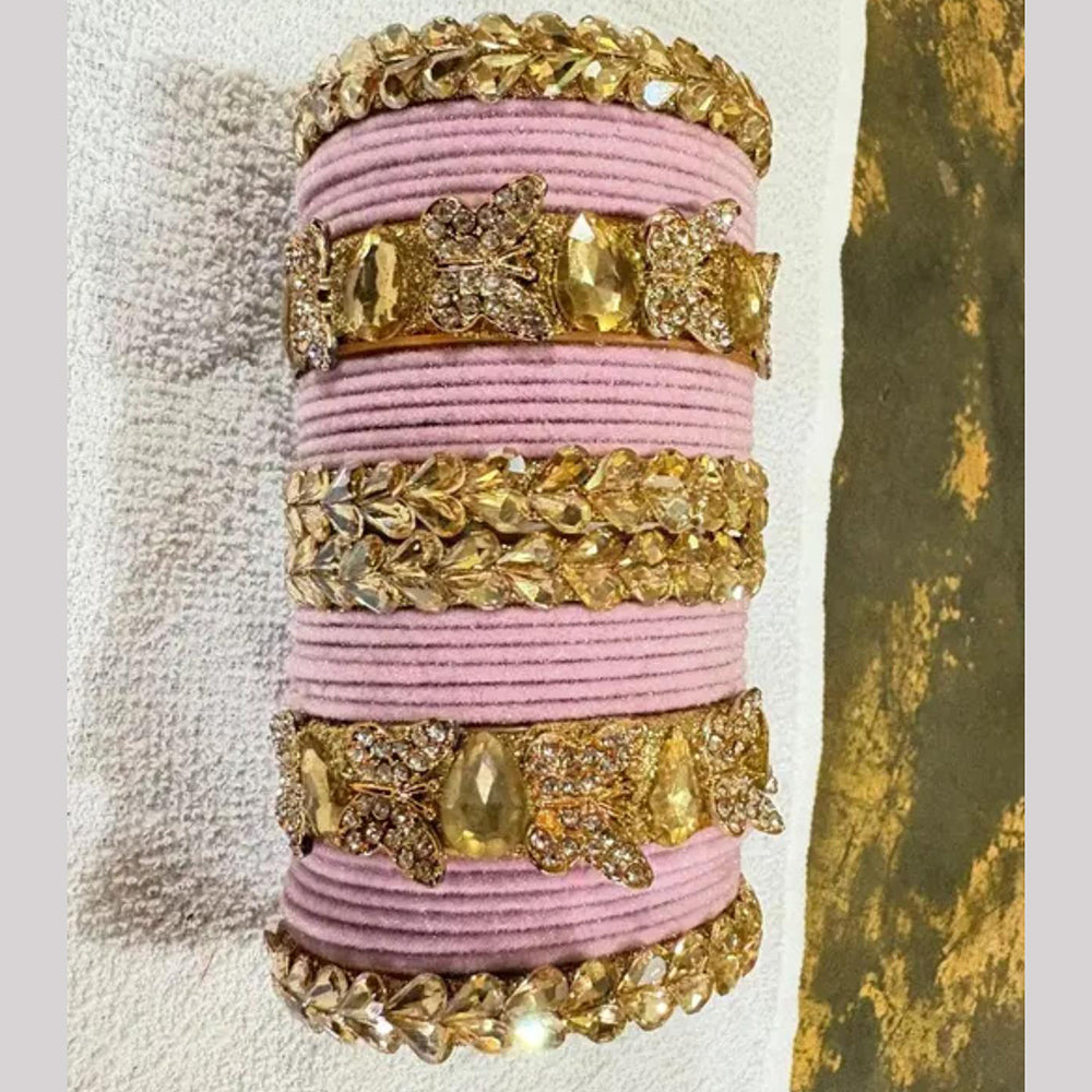 Pooja Bangles Premium Crystal Stone Velvet Bangles Set For Women