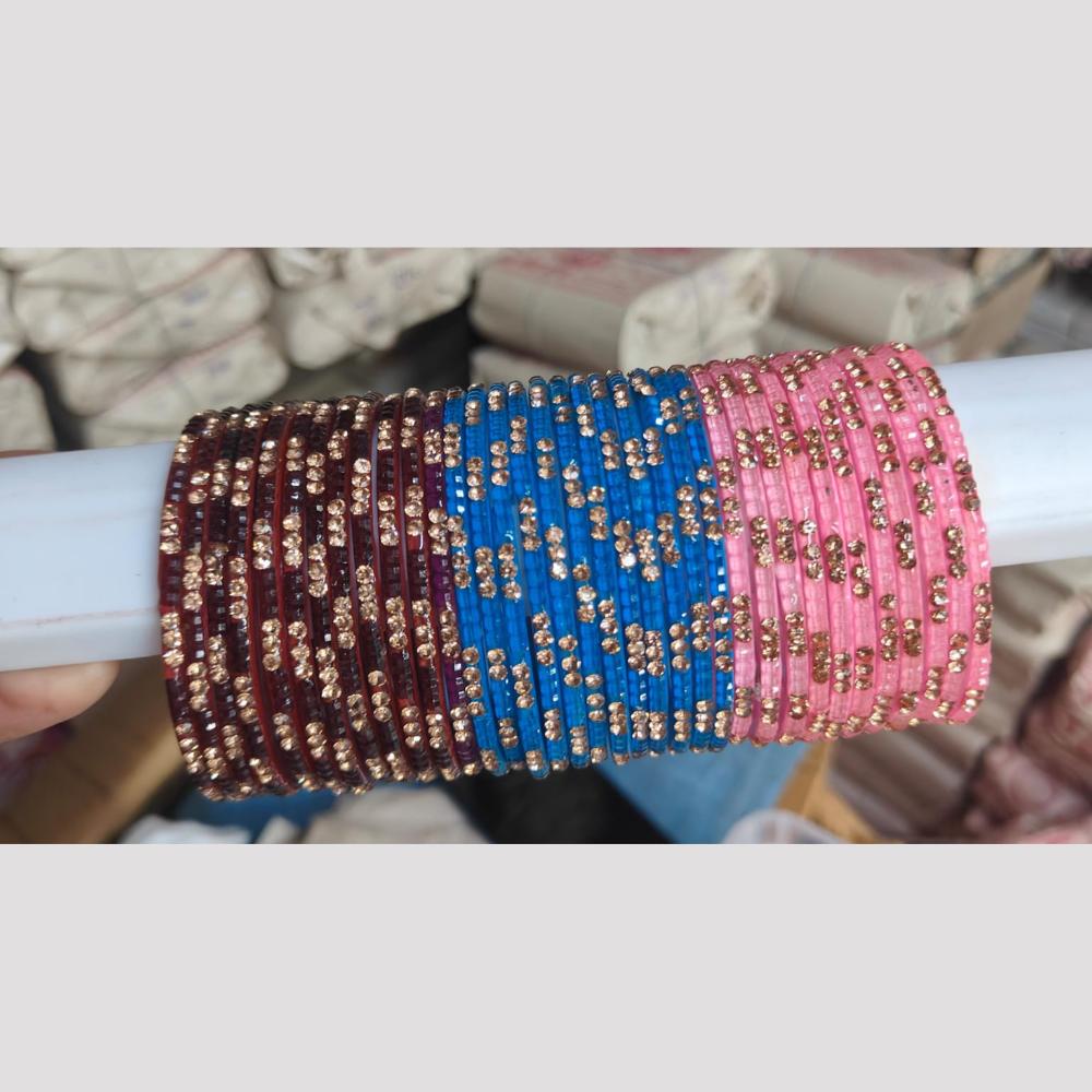 Pooja Bangles Glass Fancy Austrian Stone Bangles Set