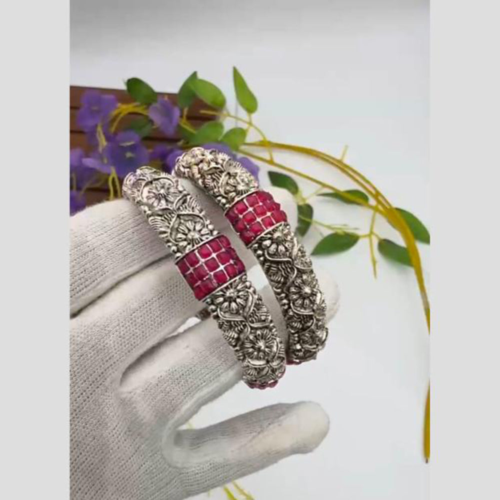 Pooja Bangles Vintage Oxidised Plated Pota Stone Bangles Set