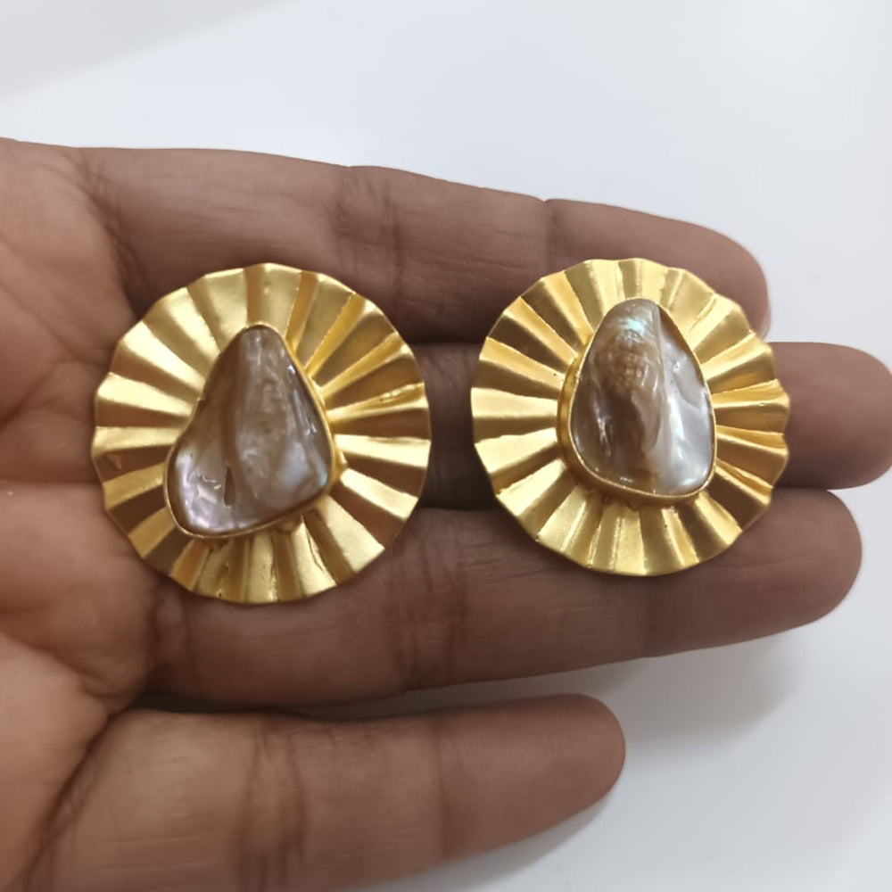Shubhratnam Jewellers Gold Plated Mother Of Pearls Studs Earrings
