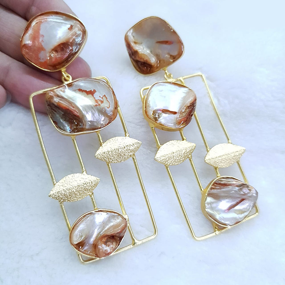 Shubhratnam Jewellers Gold Plated Mother Of Pearls Dangler Earrings