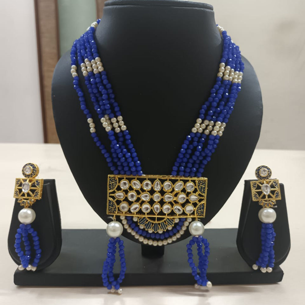 Shubhratnam Jewellers Gold Plated Kundan Stone And Pearl Necklace Set