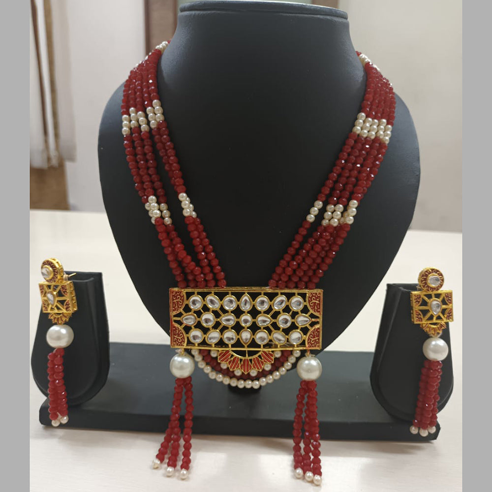 Shubhratnam Jewellers Gold Plated Kundan Stone And Pearl Necklace Set