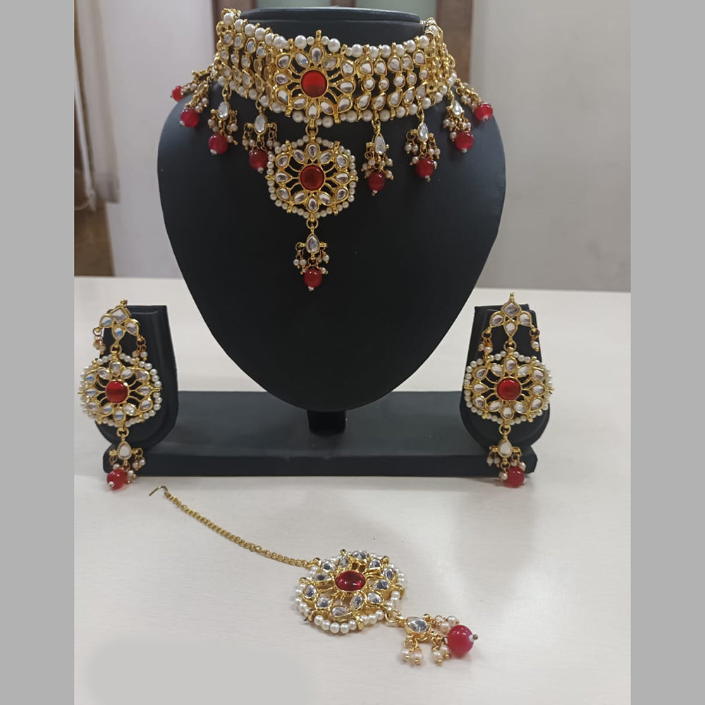 Shubhratnam Jewellers Gold Plated Kundan Stone And Pearl Choker Necklace Set
