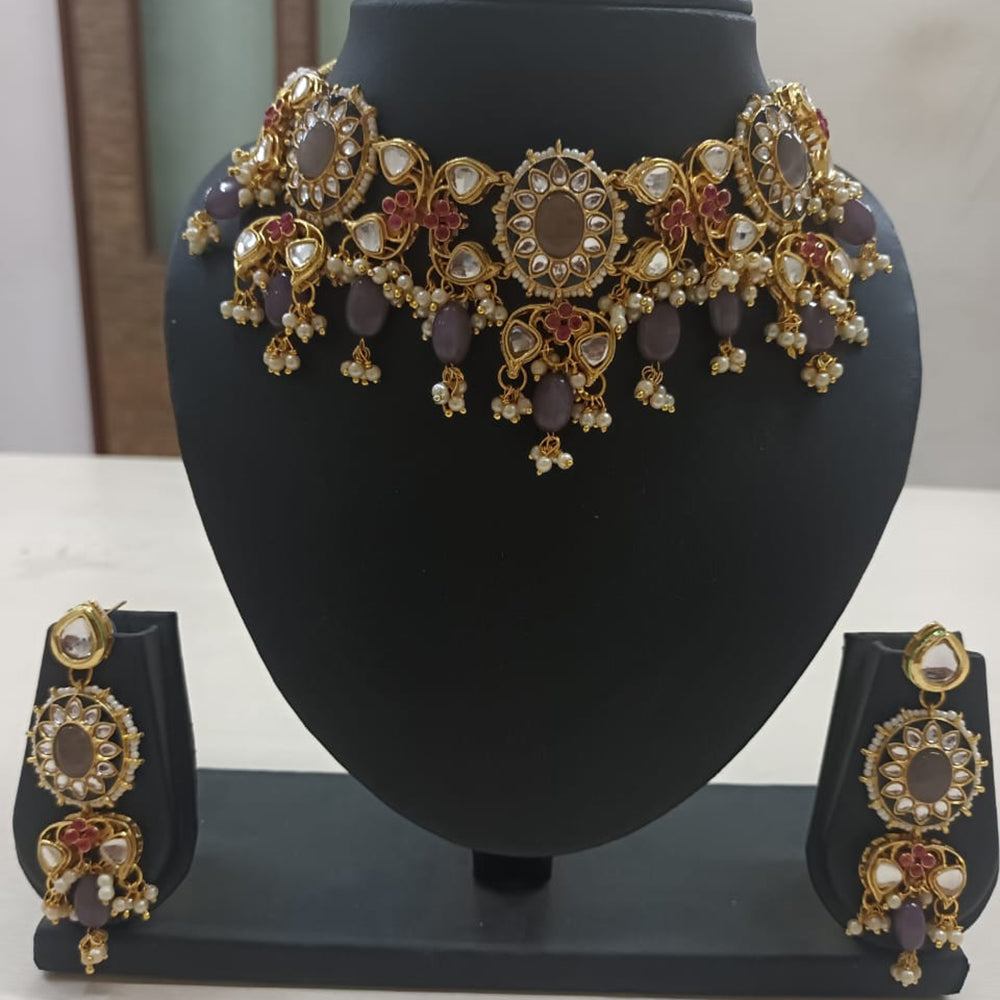 Shubhratnam Jewellers Gold Plated Kundan Stone And Pearl Necklace Set