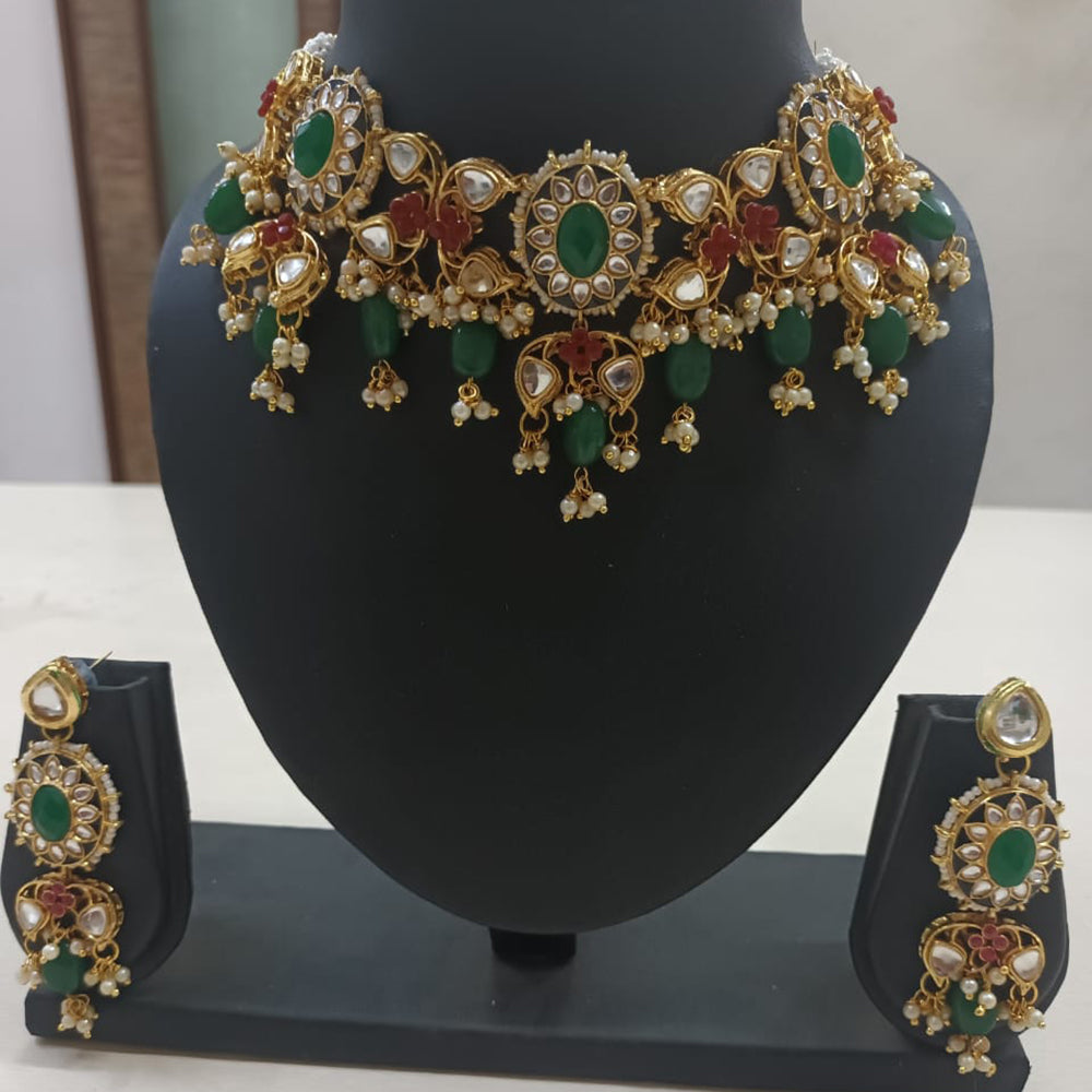 Shubhratnam Jewellers Gold Plated Kundan Stone And Pearl Necklace Set
