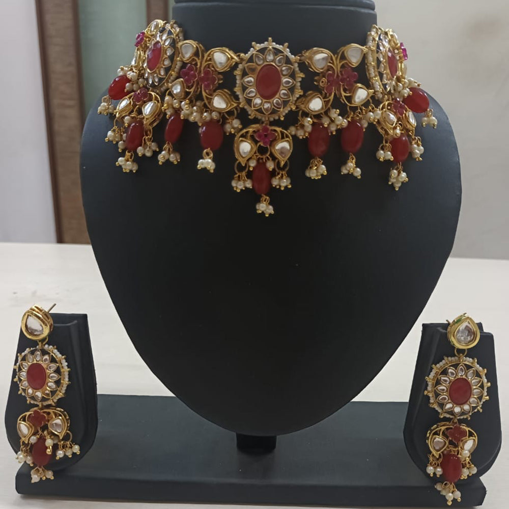 Shubhratnam Jewellers Gold Plated Kundan Stone And Pearl Necklace Set