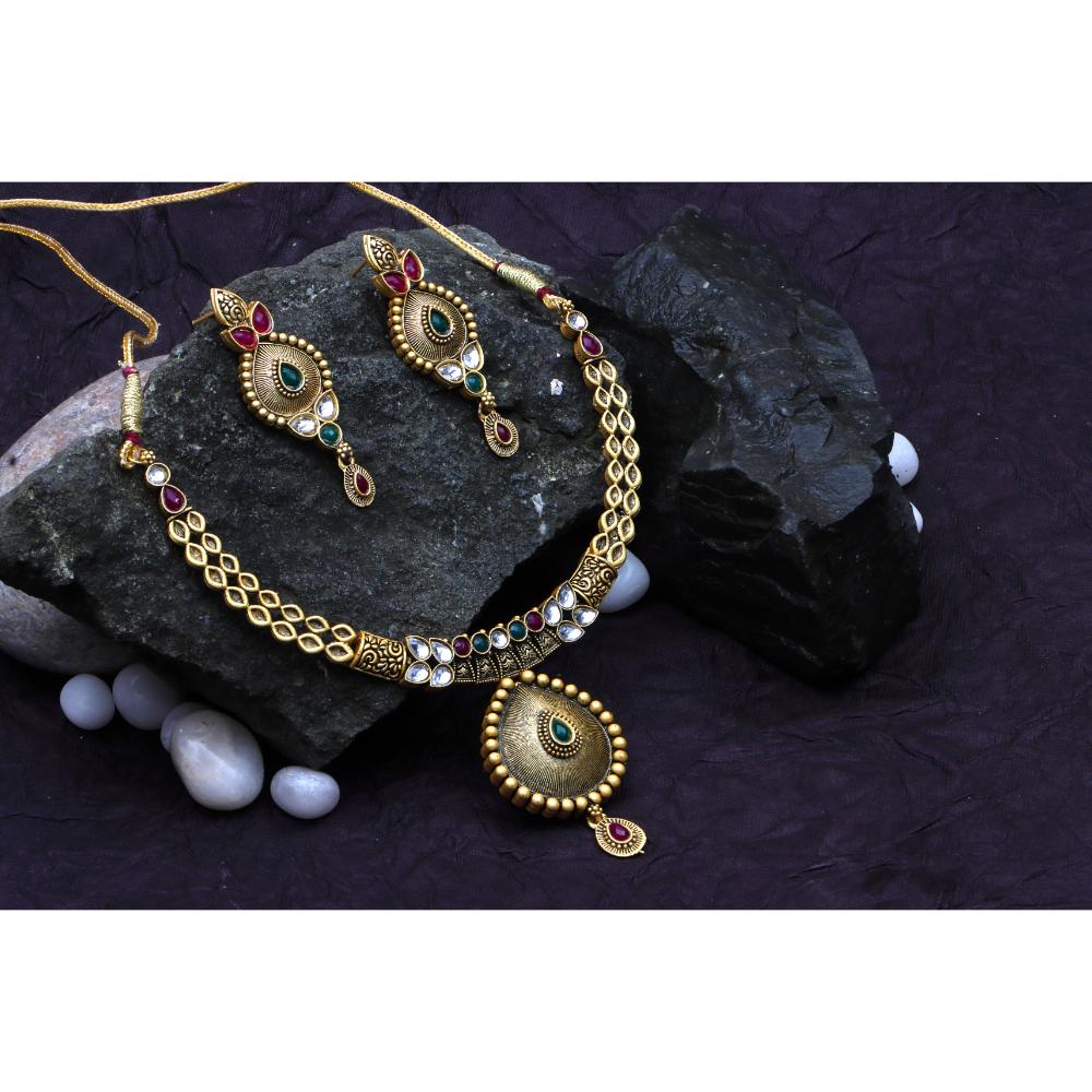 Darshana Jewels Gold Plated Pota Stone Necklace Set