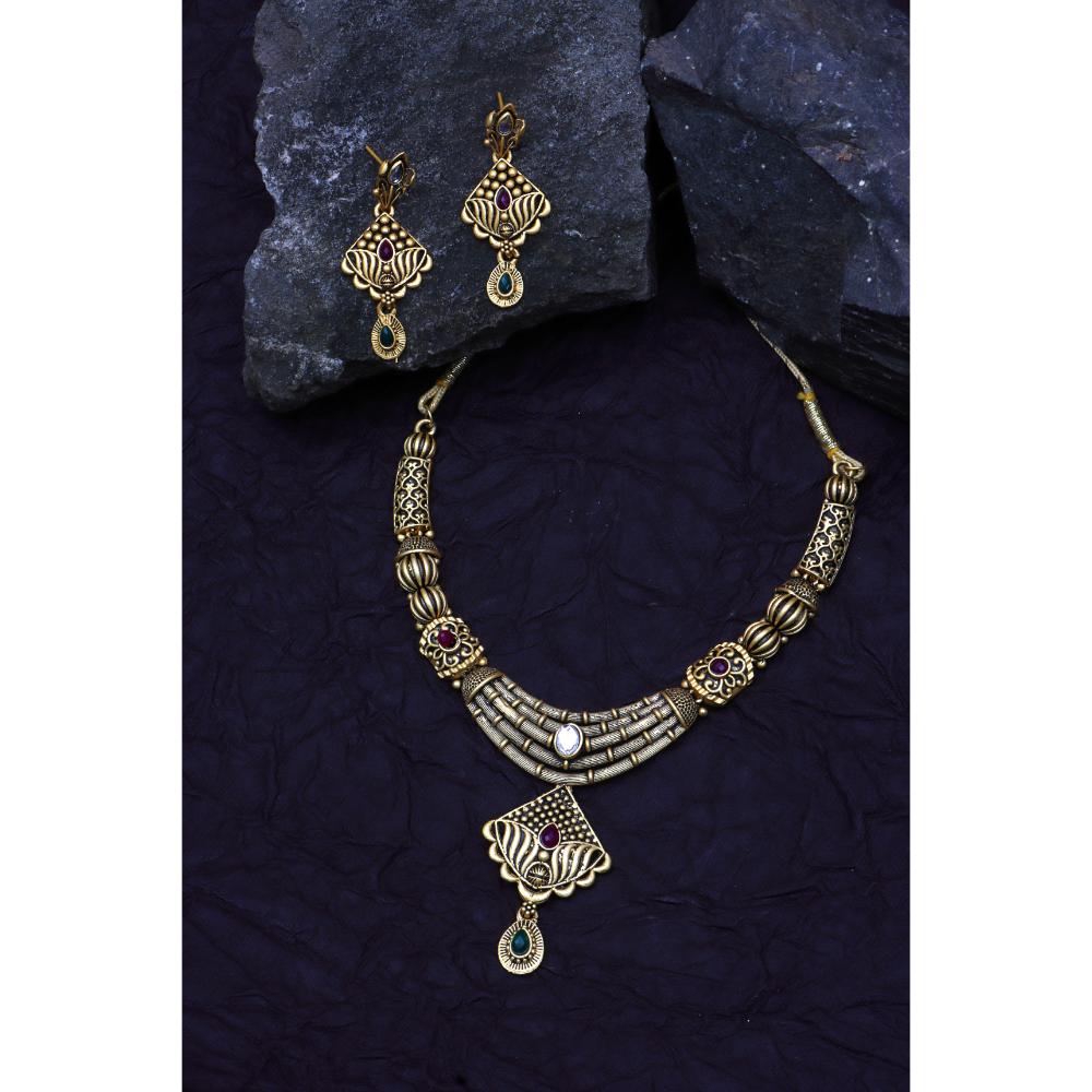Darshana Jewels Gold Plated Pota Stone Necklace Set