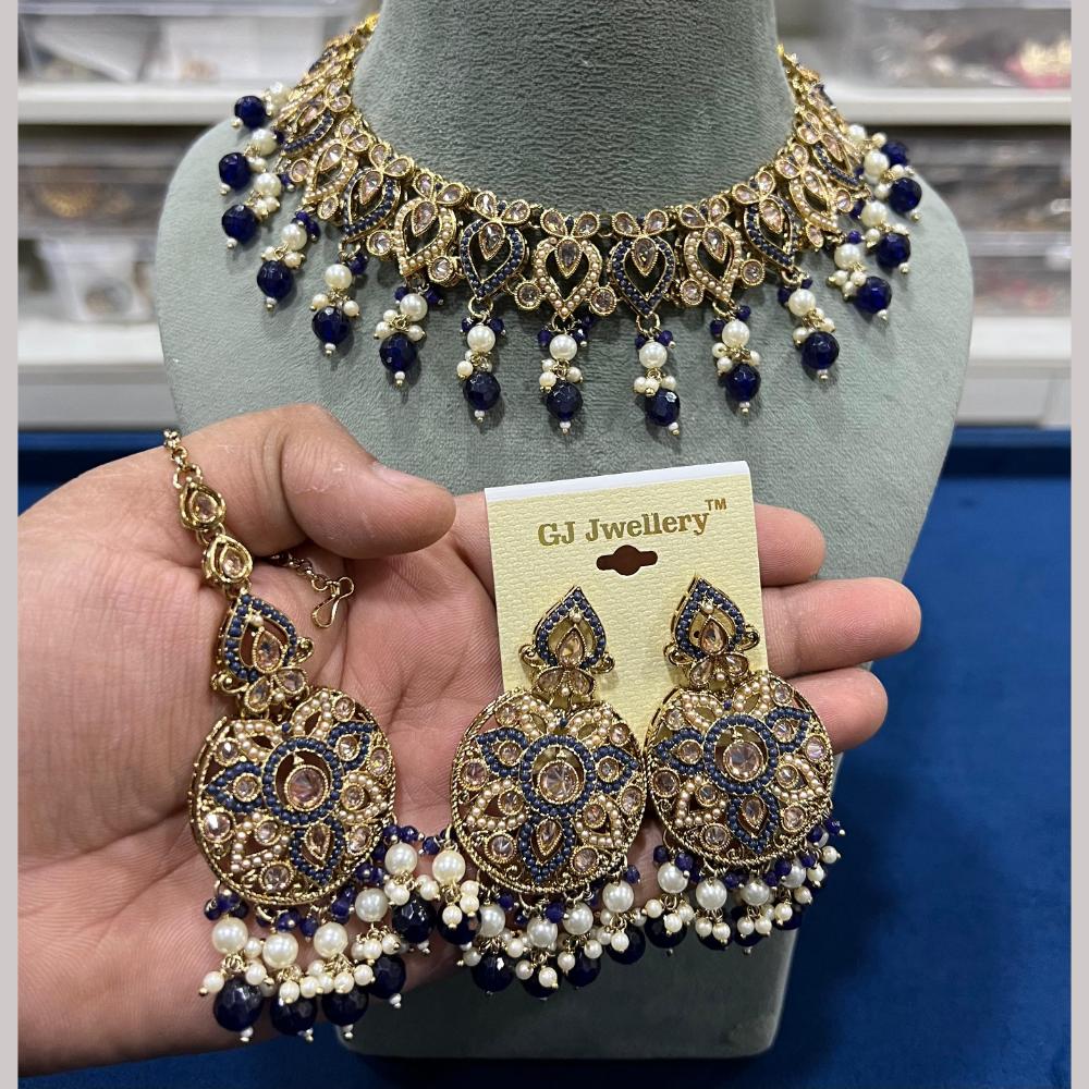 Hira Collections Gold Plated Crystal Stone And Beads Necklace Set