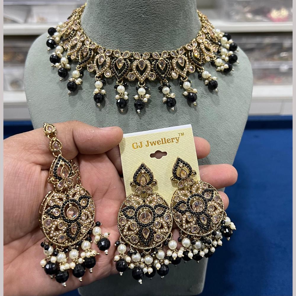 Hira Collections Gold Plated Crystal Stone And Beads Necklace Set