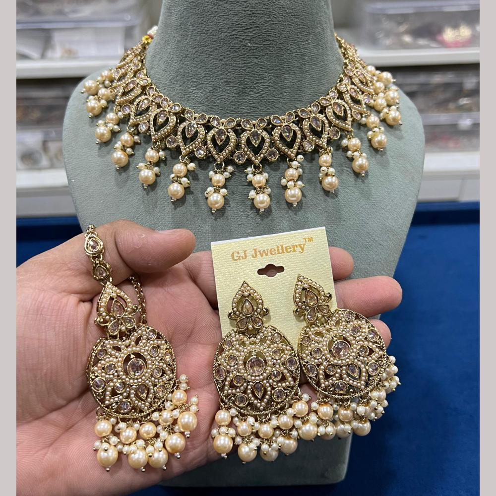 Hira Collections Gold Plated Crystal Stone And Beads Necklace Set