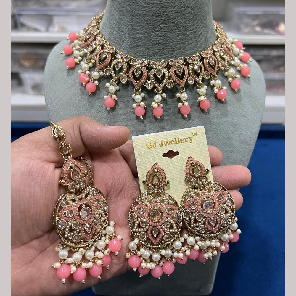 Hira Collections Gold Plated Crystal Stone And Beads Necklace Set