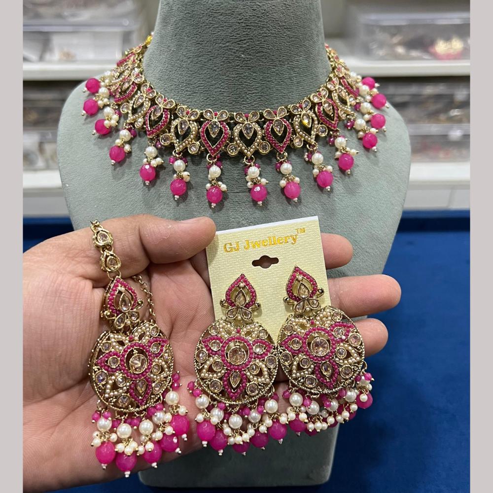 Hira Collections Gold Plated Crystal Stone And Beads Necklace Set