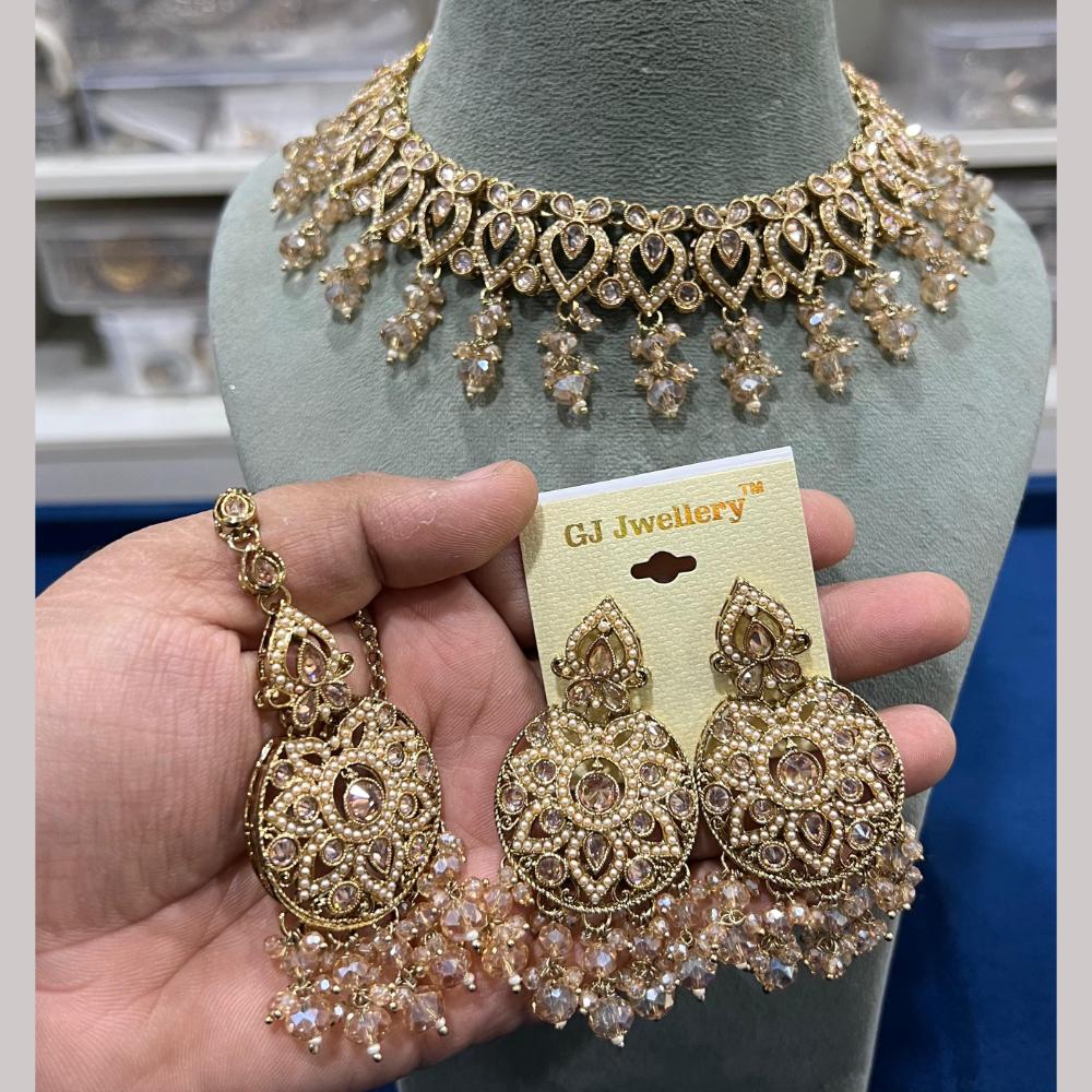 Hira Collections Gold Plated Crystal Stone And Beads Necklace Set