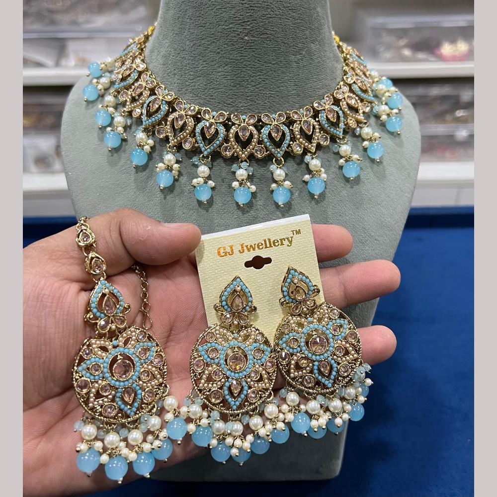 Hira Collections Gold Plated Crystal Stone And Beads Necklace Set