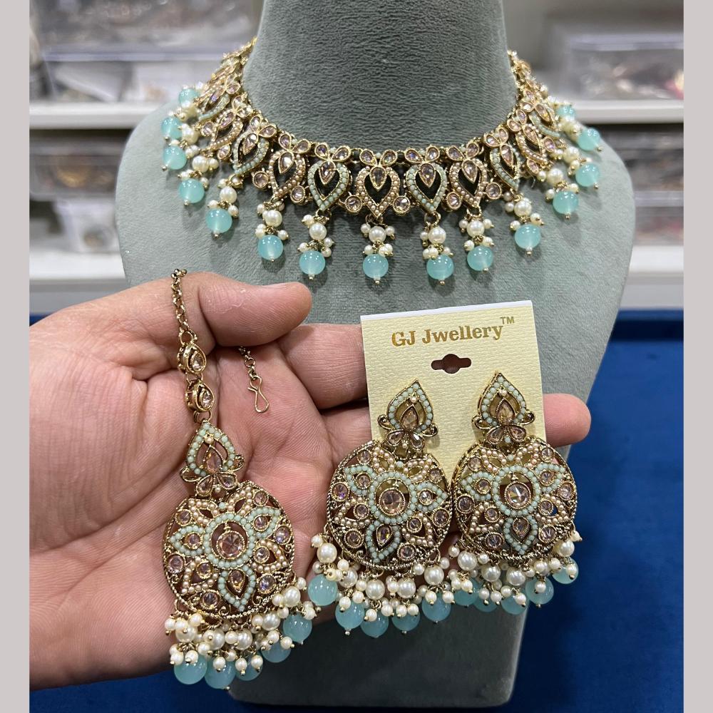 Hira Collections Gold Plated Crystal Stone And Beads Necklace Set