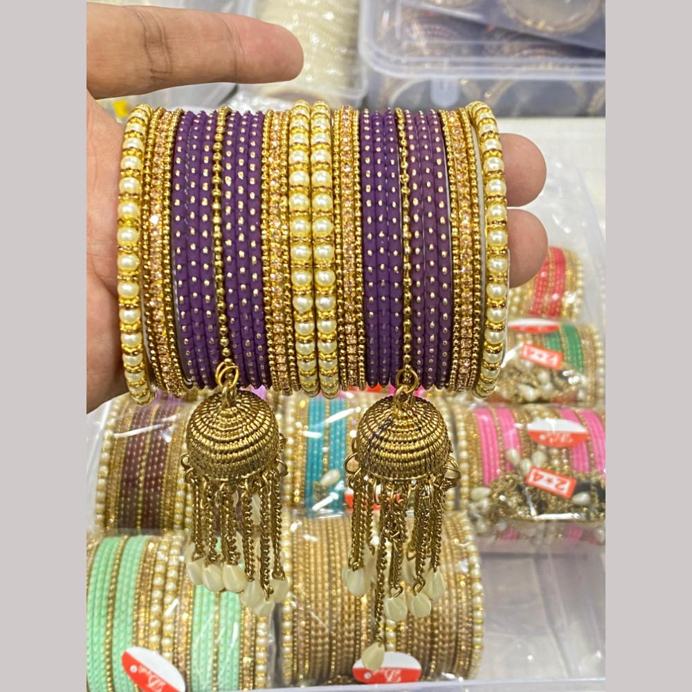 Hira Collections Gold Plated Austrain Stone (12 Set) Mix Color Bangle Set