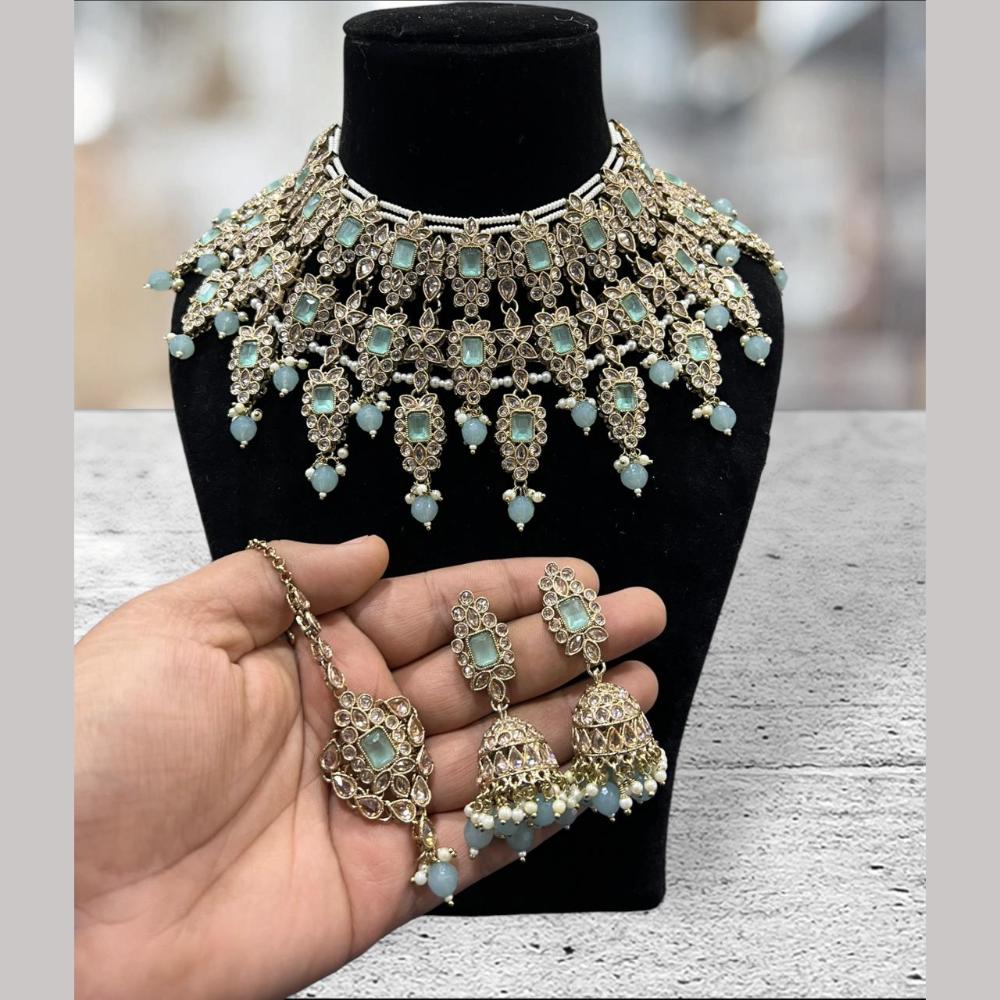 Hira Collections Gold Plated Crystal Stone And Beads Necklace Set