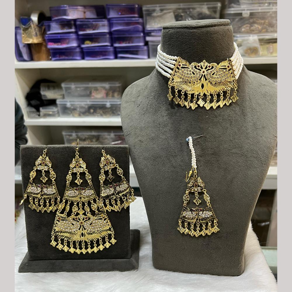 Hira Collections Gold Plated Pearls Choker Necklace Set