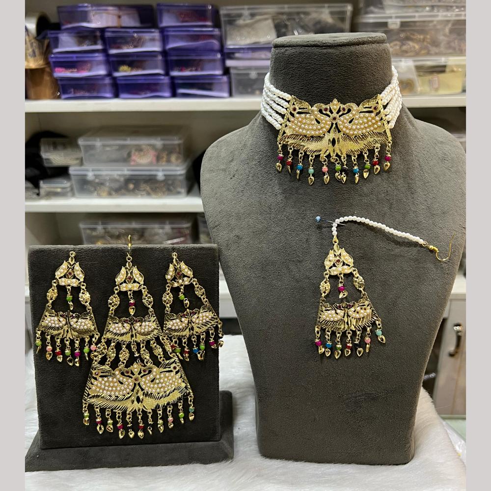 Hira Collections Gold Plated Pearls Choker Necklace Set