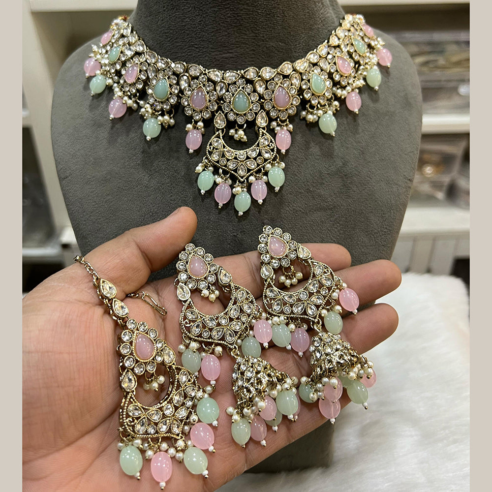 Hira Collections Crystal Stone And Beads Necklace Set