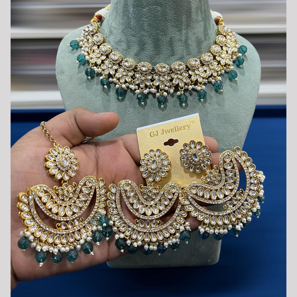 Hira Collections Gold Plated Kundan Stone And Pearls Beads Necklace Set