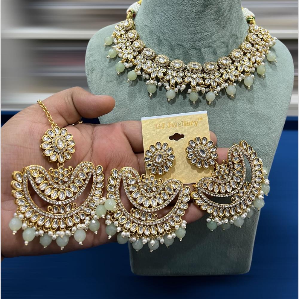 Hira Collections Gold Plated Kundan Stone And Pearls Beads Necklace Set