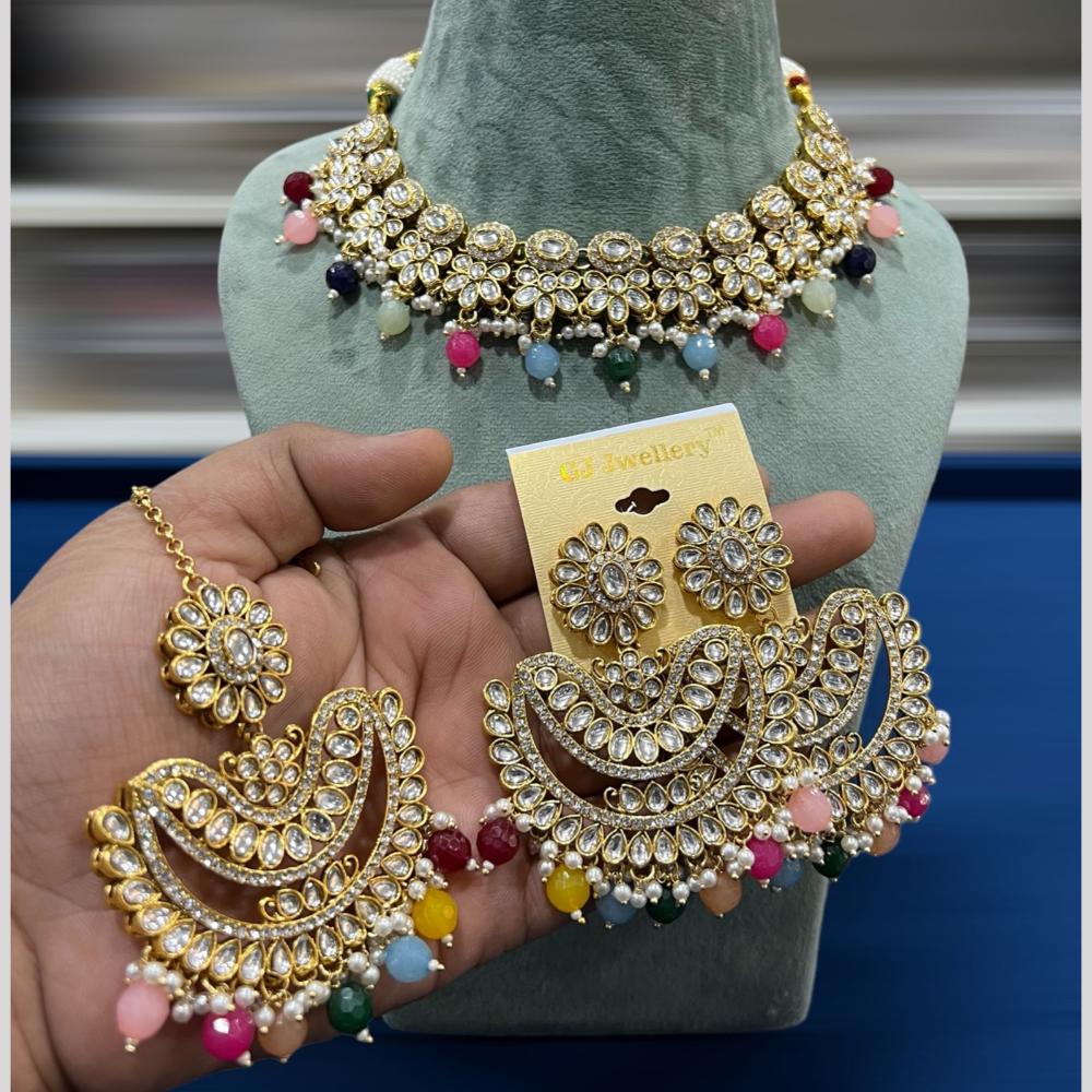 Hira Collections Gold Plated Kundan Stone And Pearls Beads Necklace Set