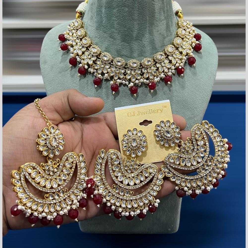 Hira Collections Gold Plated Kundan Stone And Pearls Beads Necklace Set