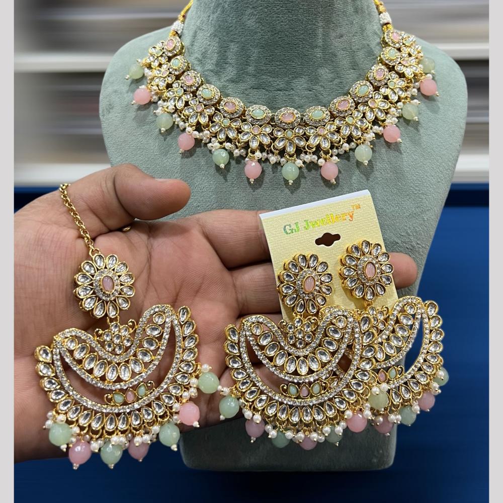 Hira Collections Gold Plated Kundan Stone And Pearls Beads Necklace Set
