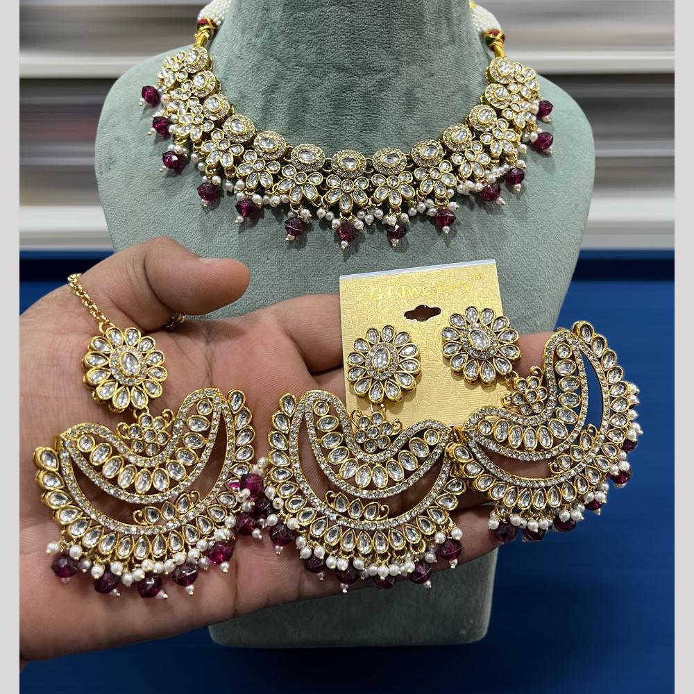 Hira Collections Gold Plated Kundan Stone And Pearls Beads Necklace Set