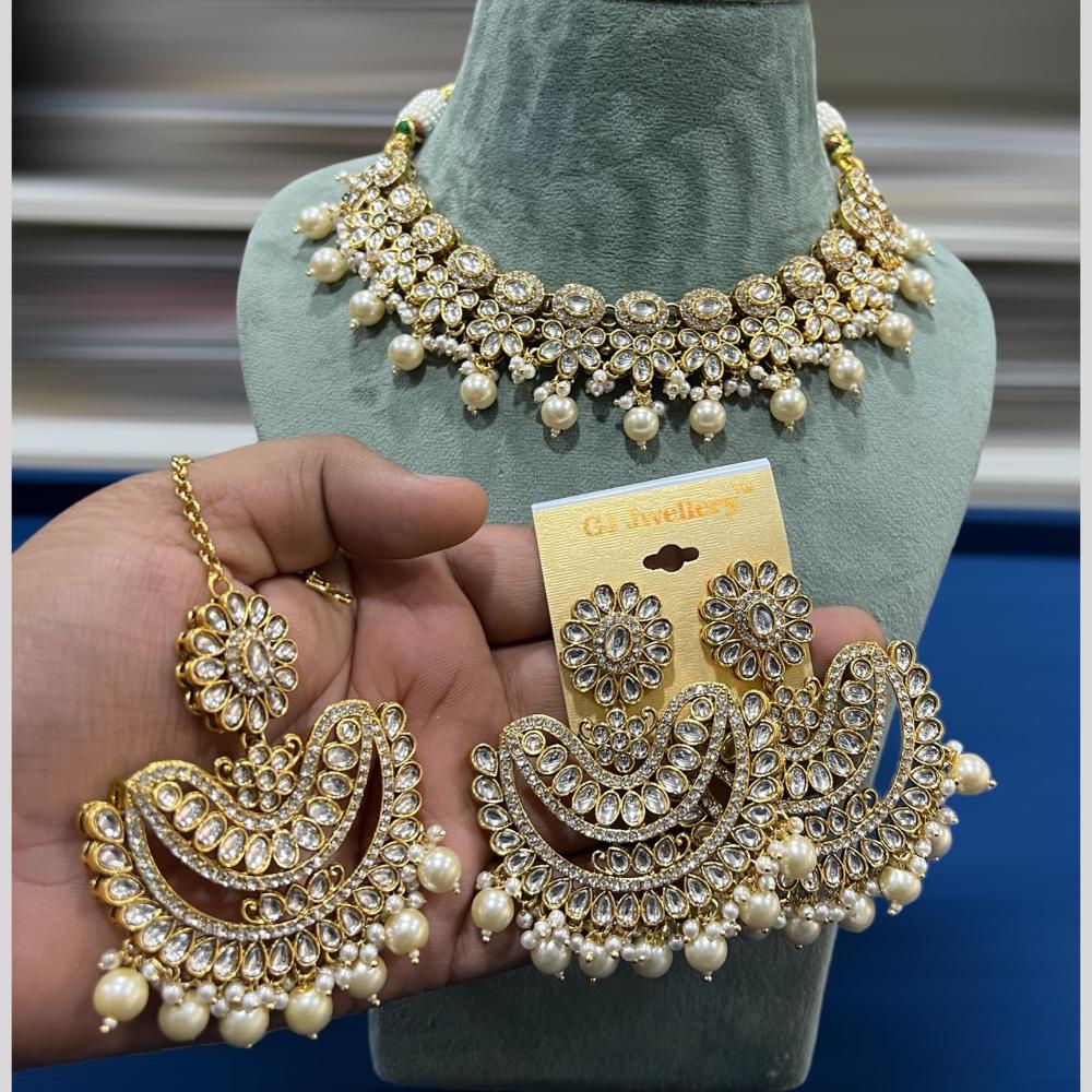 Hira Collections Gold Plated Kundan Stone And Pearls Beads Necklace Set