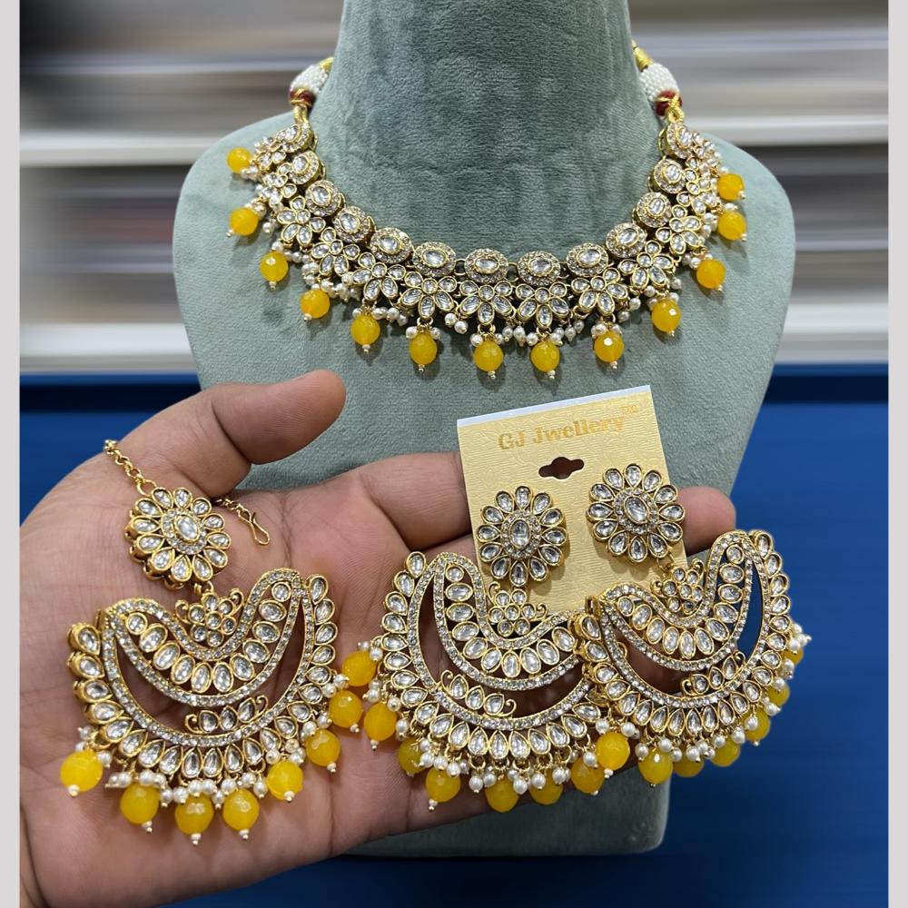 Hira Collections Gold Plated Kundan Stone And Pearls Beads Necklace Set