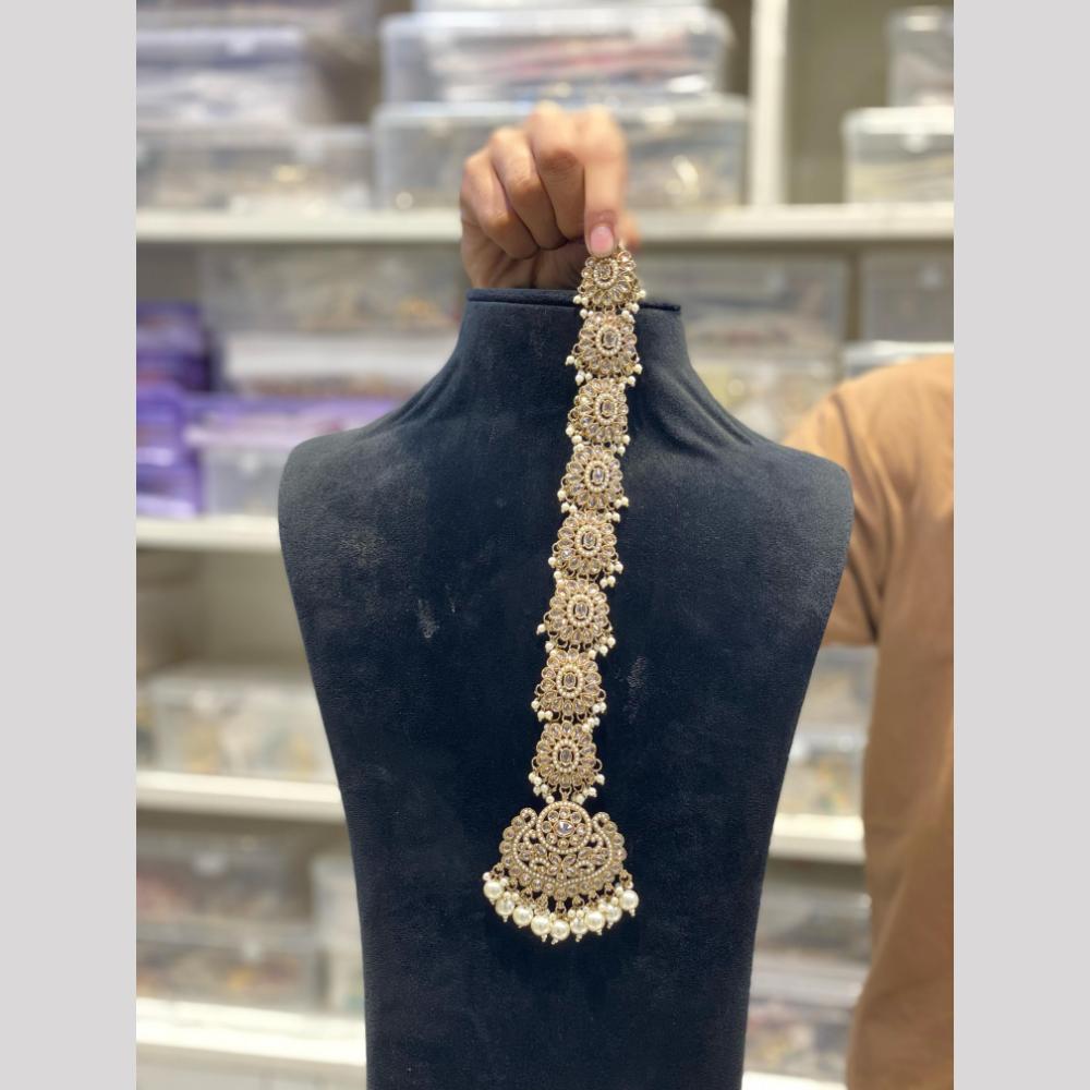 Hira Collections Gold Plated Crystal Stone And Pearls Hair Choti