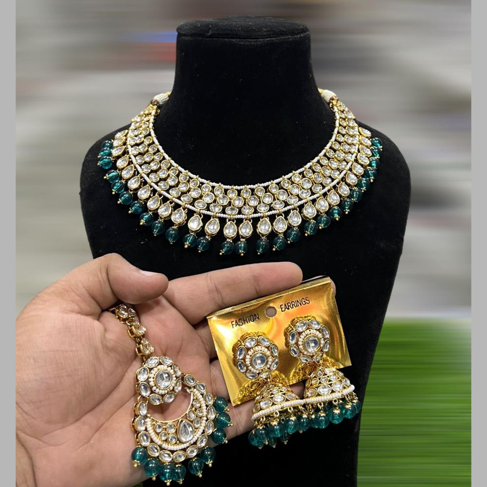Hira Collections Gold Plated Kundan Stone And Beads Necklace Set