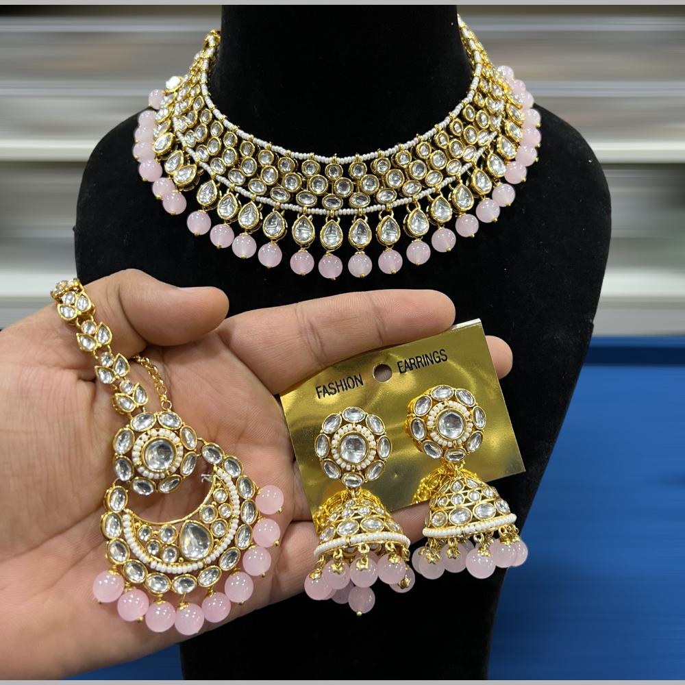 Hira Collections Gold Plated Kundan Stone And Beads Necklace Set