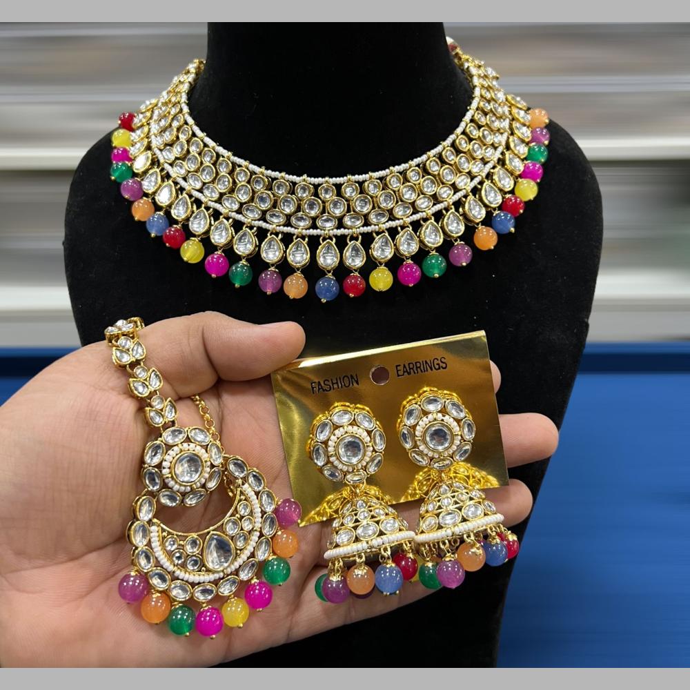 Hira Collections Gold Plated Kundan Stone And Beads Necklace Set