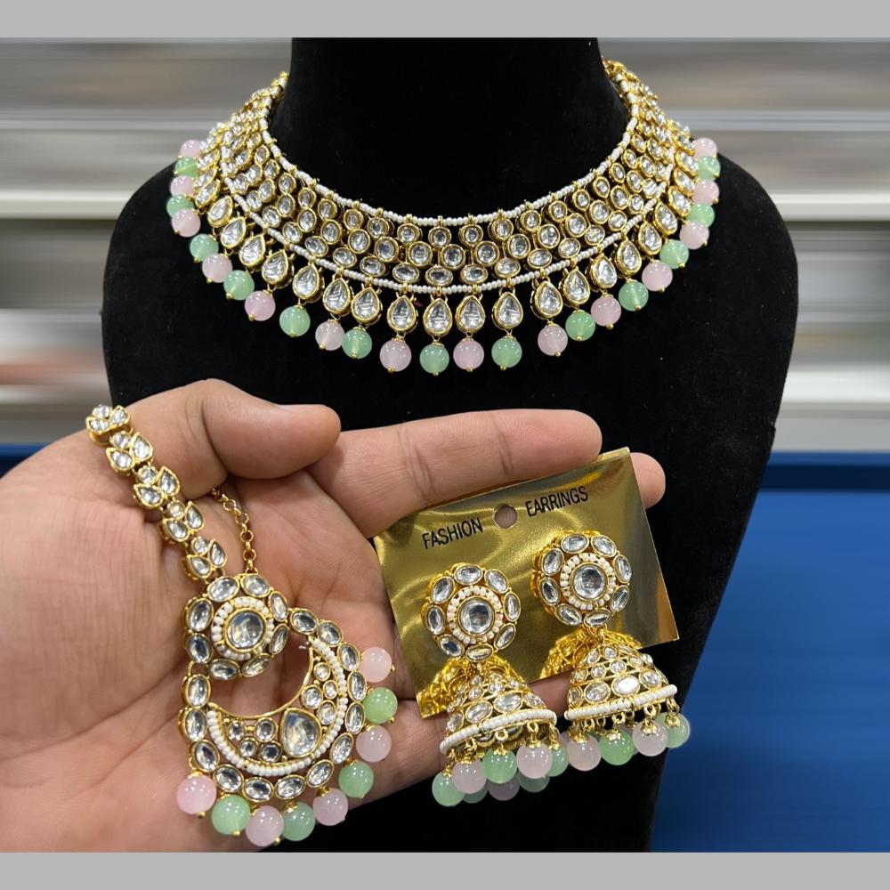 Hira Collections Gold Plated Kundan Stone And Beads Necklace Set