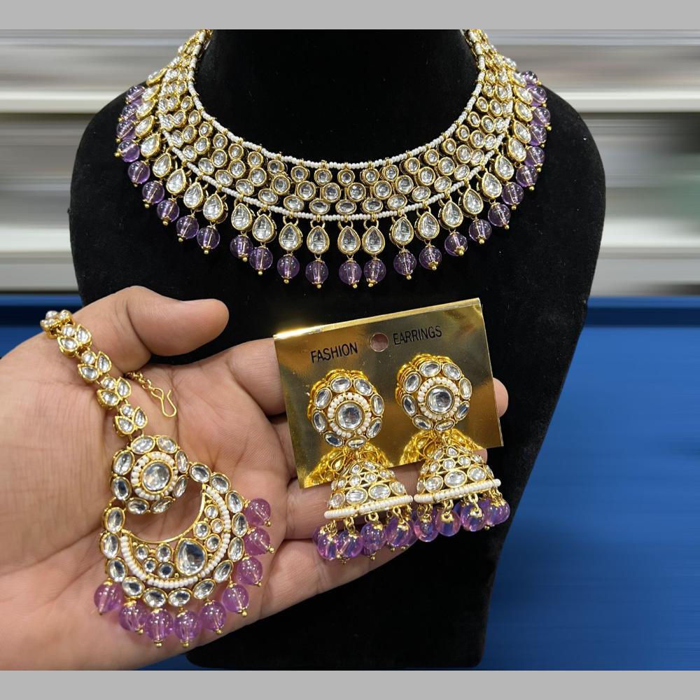 Hira Collections Gold Plated Kundan Stone And Beads Necklace Set