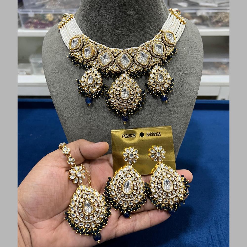 Hira Collections Gold Plated Kundan Stone And Beads Necklace Set