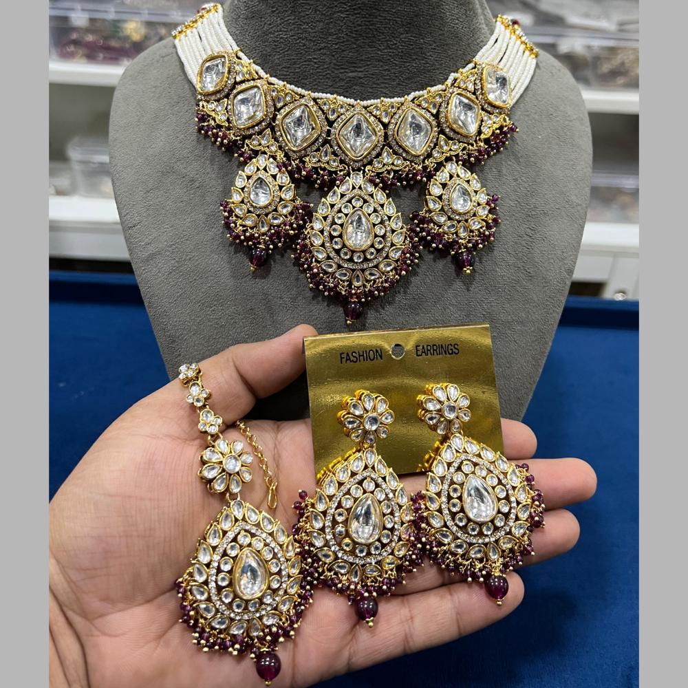Hira Collections Gold Plated Kundan Stone And Beads Necklace Set