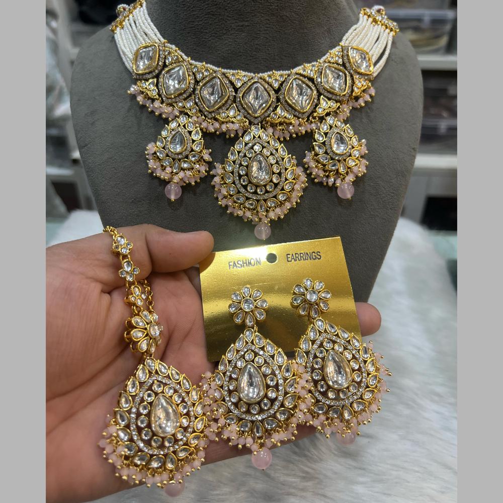 Hira Collections Gold Plated Kundan Stone And Beads Necklace Set