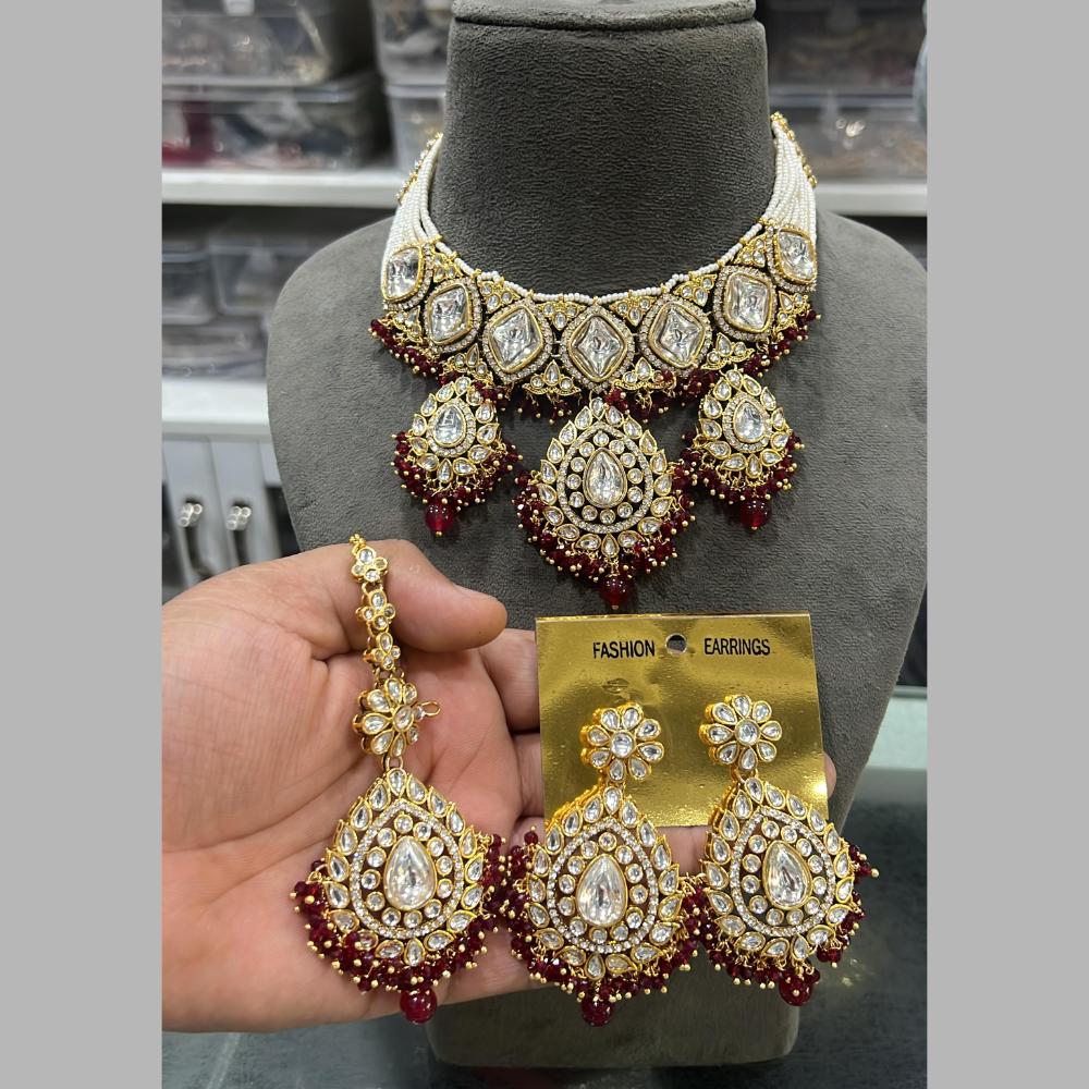 Hira Collections Gold Plated Kundan Stone And Beads Necklace Set