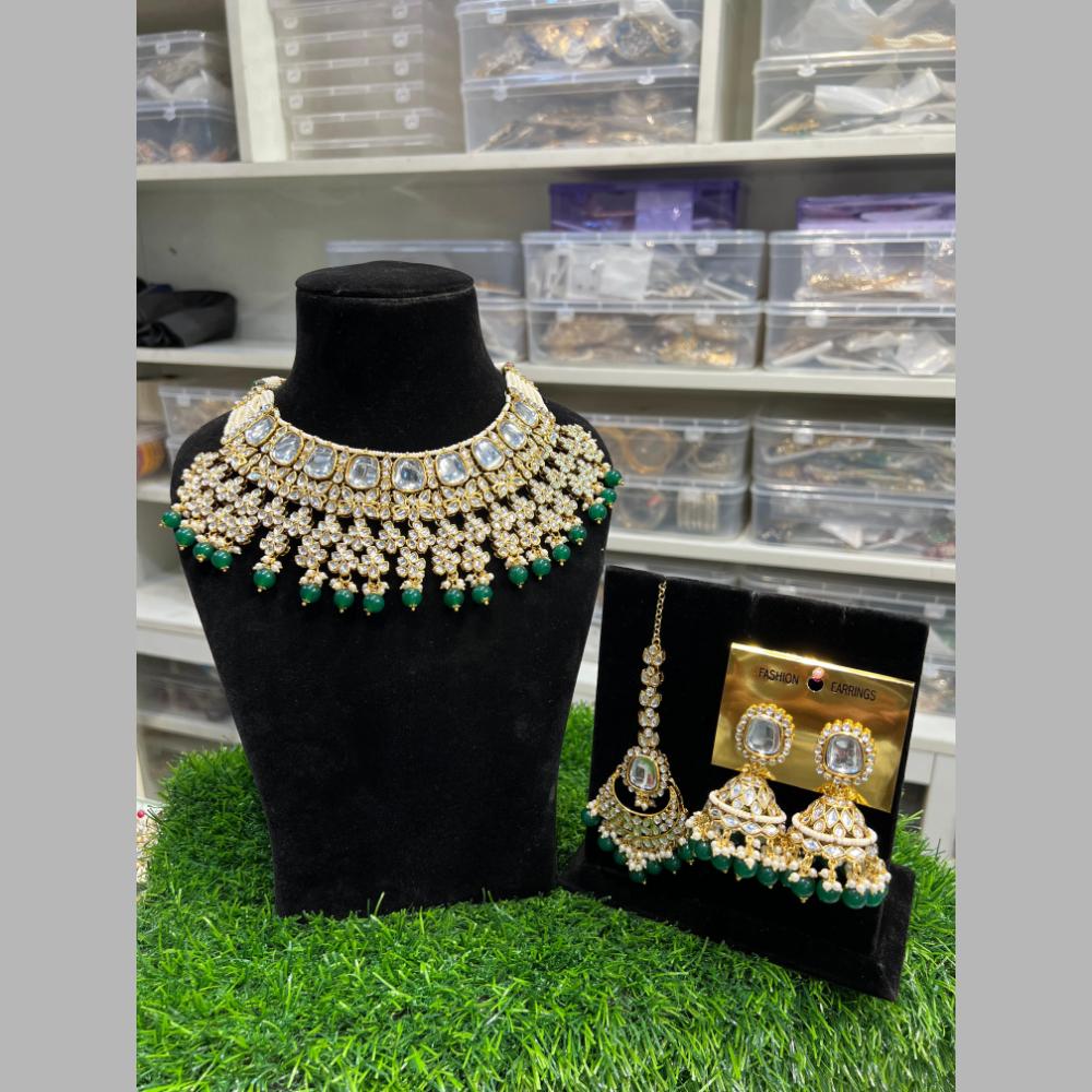 Hira Collections Gold Plated Kundan Stone And Beads Necklace Set