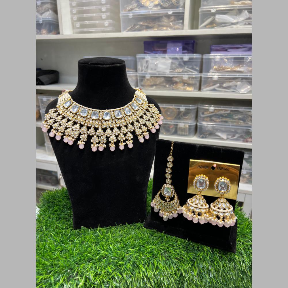 Hira Collections Gold Plated Kundan Stone And Beads Necklace Set