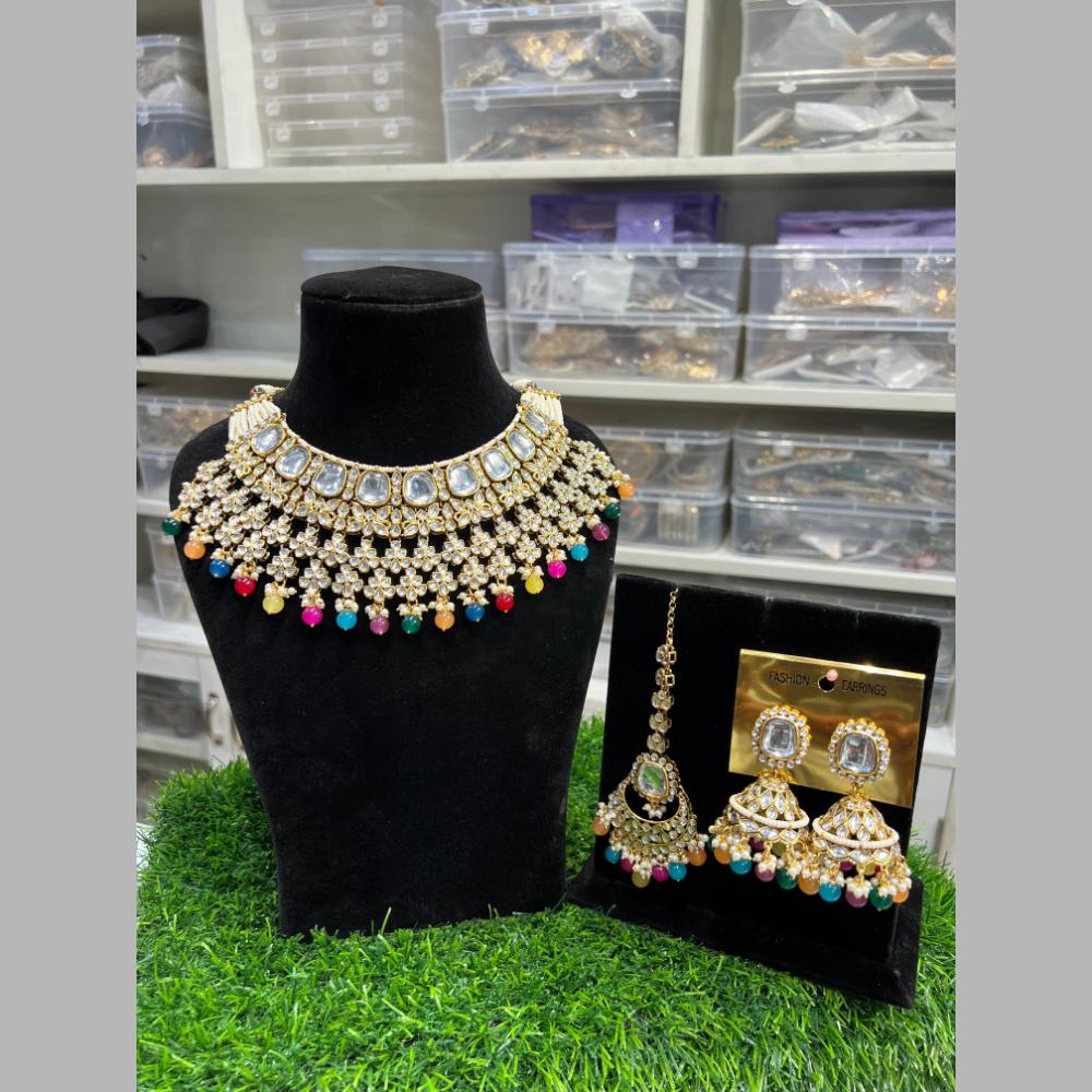 Hira Collections Gold Plated Kundan Stone And Beads Necklace Set